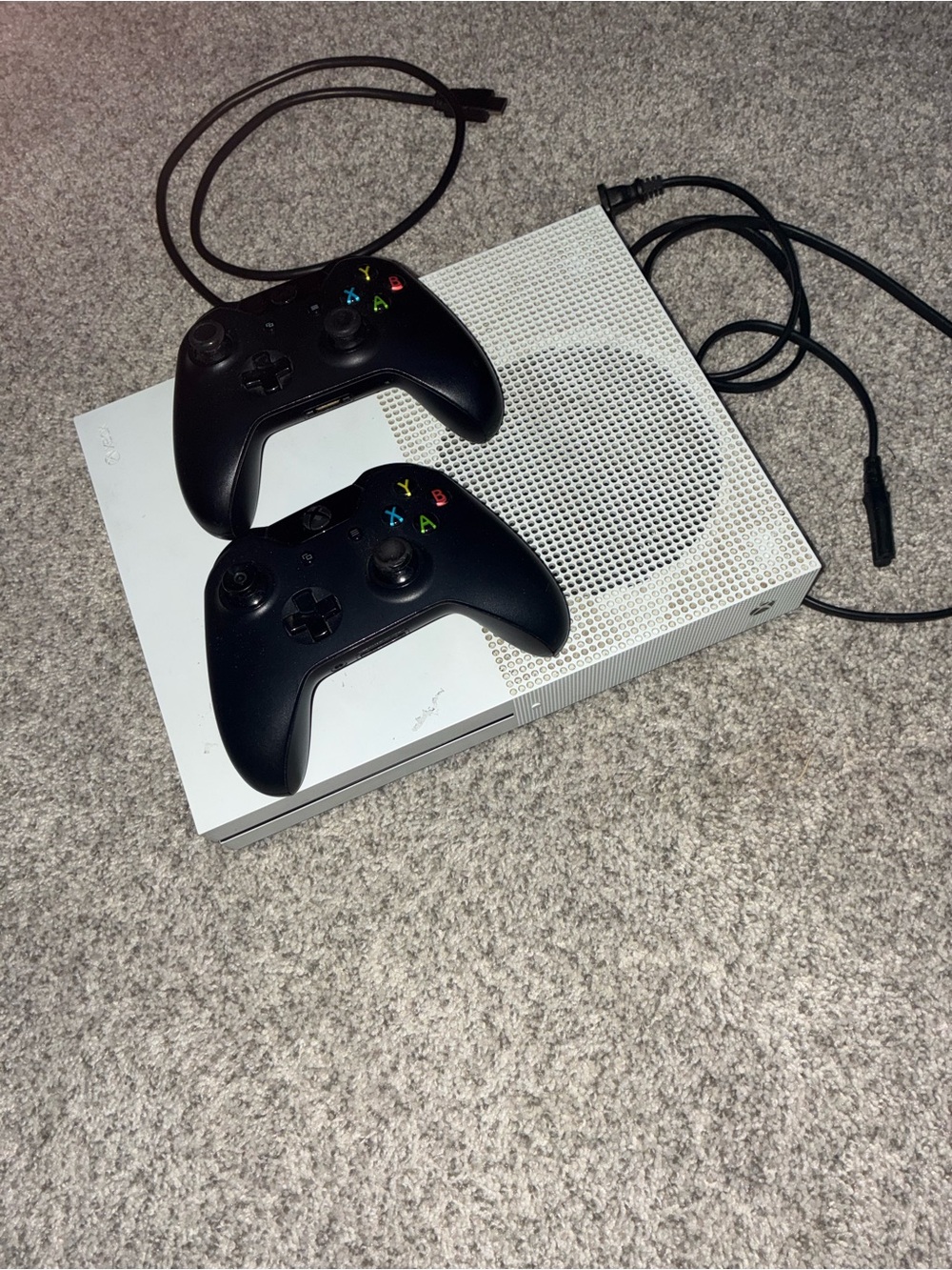 Xbox One S White Console with 2 Black Wireless Controllers